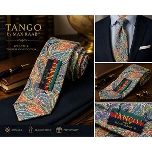 Tango by Max Raab 100% Silk Paisley Necktie Blue Green Peach Designer Tie